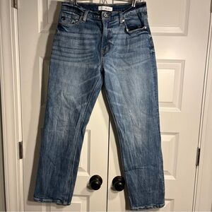 KanCan Women Jeans 11/29 Blue Straight Crop Mom Fit High Rise Med Acid Wash